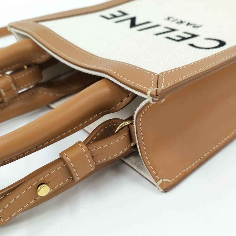 Celine Mini Vertical Cover 2-Way Bag Canvas Leather Brown Off White