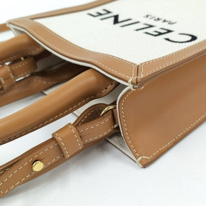 Celine Mini Vertical Cover 2-Way Bag Canvas Leather Brown Off White
