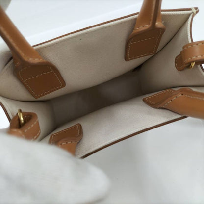 Celine Mini Vertical Cover 2-Way Bag Canvas Leather Brown Off White
