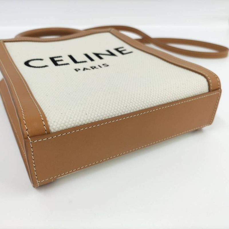 Celine Mini Vertical Cover 2-Way Bag Canvas Leather Brown Off White