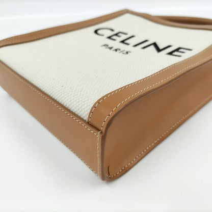 Celine Mini Vertical Cover 2-Way Bag Canvas Leather Brown Off White