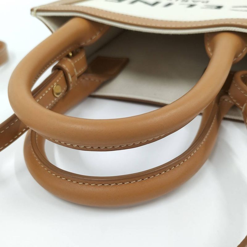 Celine Mini Vertical Cover 2-Way Bag Canvas Leather Brown Off White
