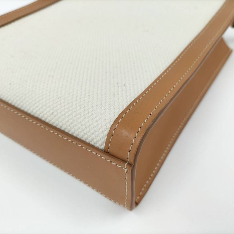 Celine Mini Vertical Cover 2-Way Bag Canvas Leather Brown Off White