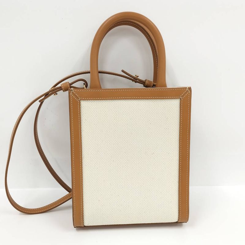 Celine Mini Vertical Cover 2-Way Bag Canvas Leather Brown Off White