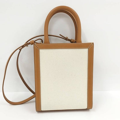 Celine Mini Vertical Cover 2-Way Bag Canvas Leather Brown Off White