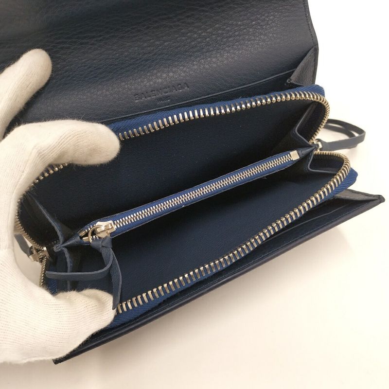 Balenciaga Paper Mani Bifold Wallet Leather Navy