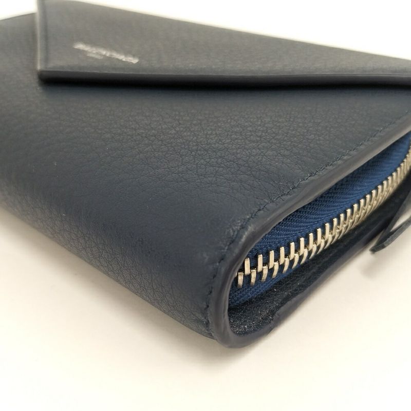 Balenciaga Paper Mani Bifold Wallet Leather Navy