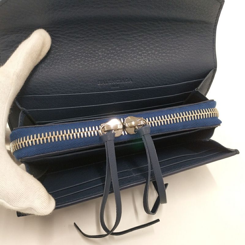 Balenciaga Paper Mani Bifold Wallet Leather Navy