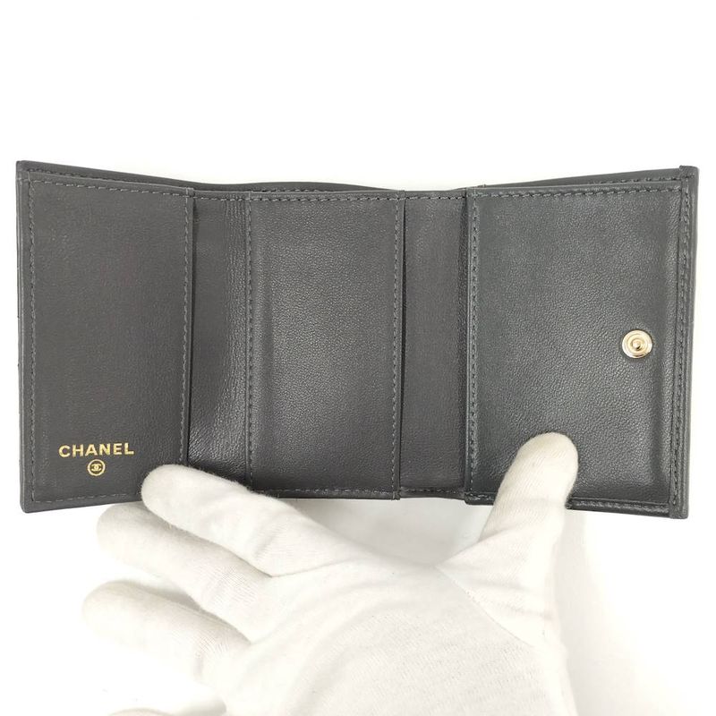 Chanel Classic Small Flap Wallet Trifold Quilted Gray