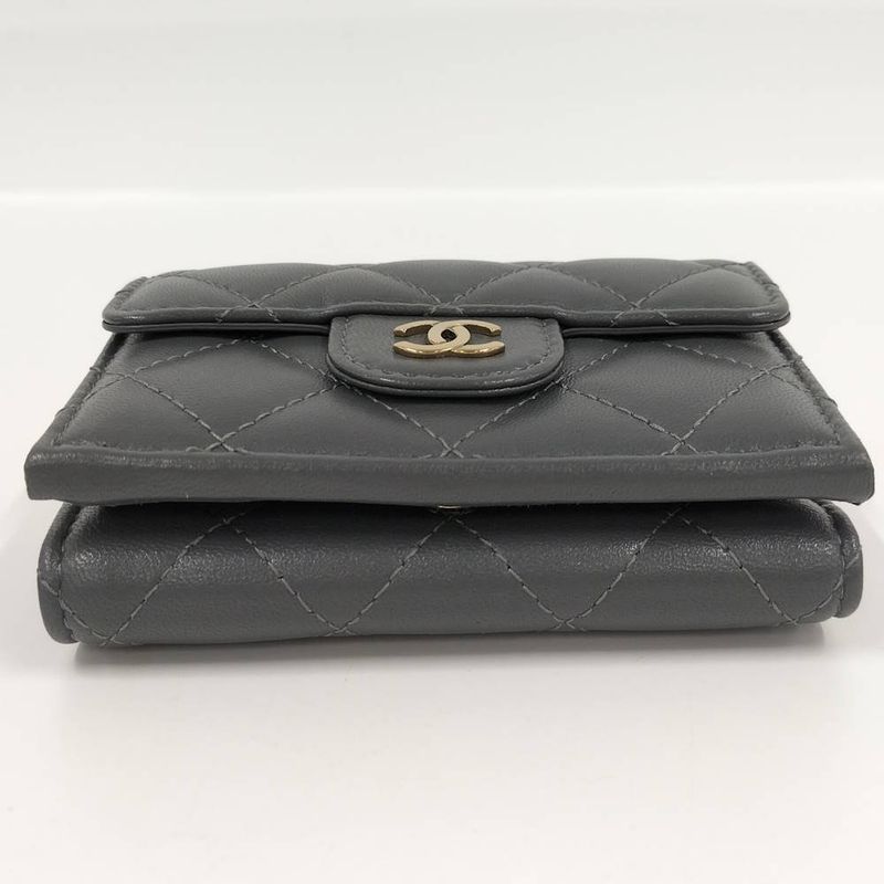 Chanel Classic Small Flap Wallet Trifold Quilted Gray