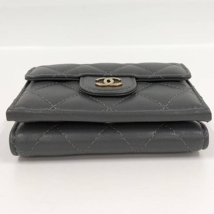 Chanel Classic Small Flap Wallet Trifold Quilted Gray