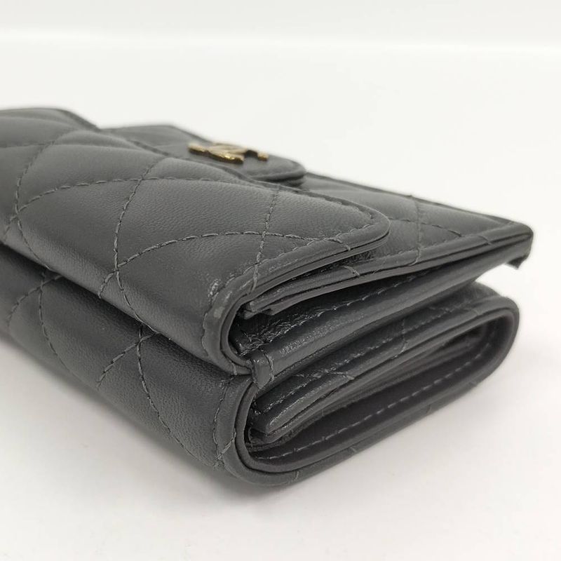 Chanel Classic Small Flap Wallet Trifold Quilted Gray