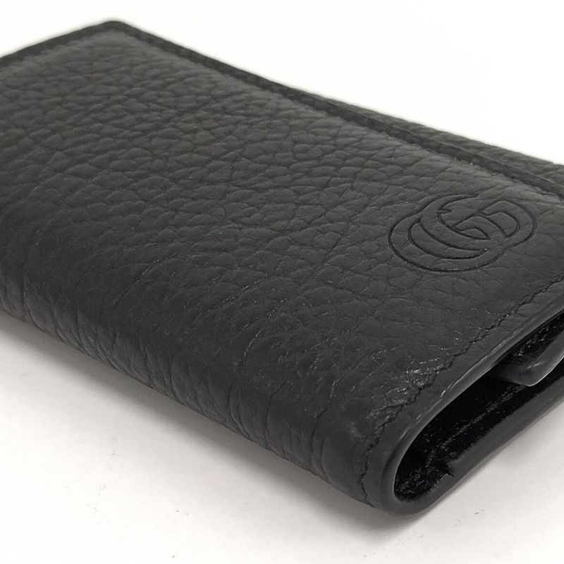 Gucci 6 Key Case Leather Black Silver 0416 Key Holder