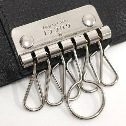 Gucci 6 Key Case Leather Black Silver 0416 Key Holder