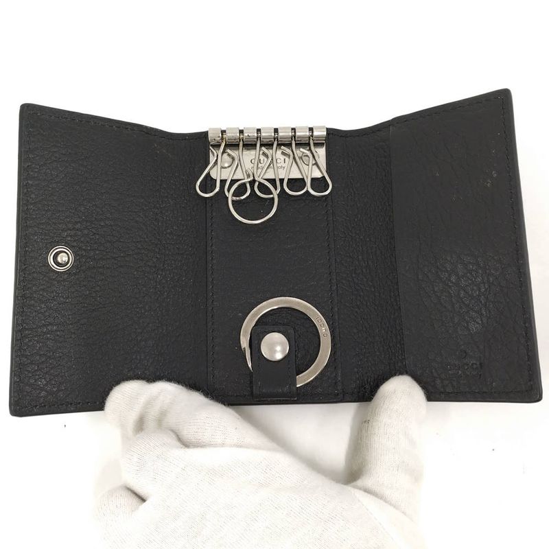 Gucci 6 Key Case Leather Black Silver 0416 Key Holder