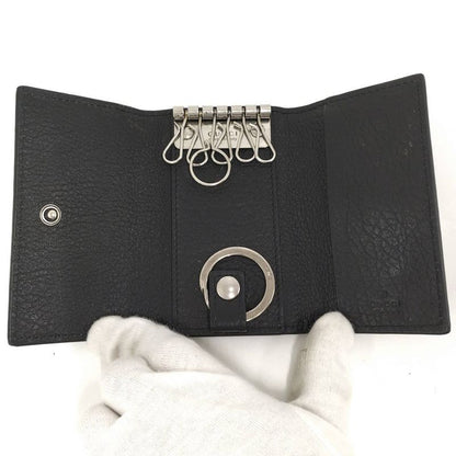 Gucci 6 Key Case Leather Black Silver 0416 Key Holder