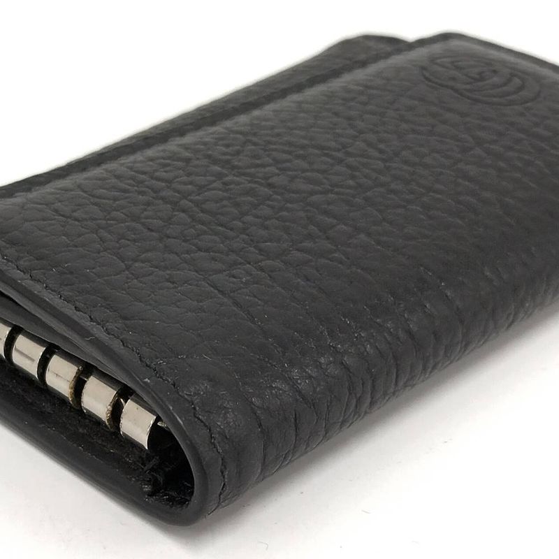 Gucci 6 Key Case Leather Black Silver 0416 Key Holder