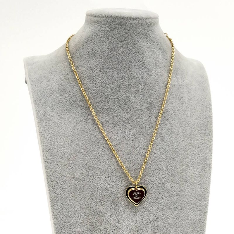 Chanel Necklace Heart CC Logo Plated Gold