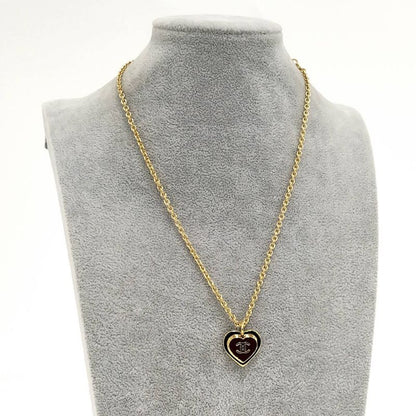 Chanel Necklace Heart CC Logo Plated Gold