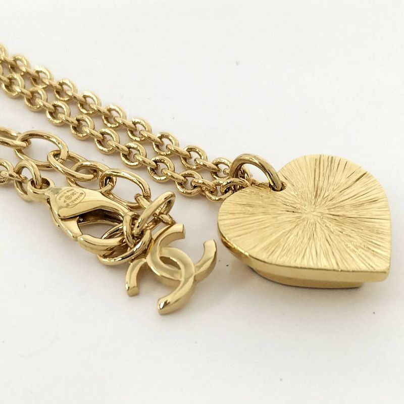 Chanel Necklace Heart CC Logo Plated Gold