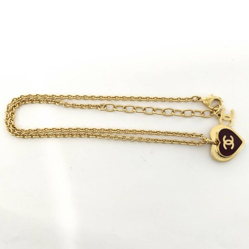 Chanel Necklace Heart CC Logo Plated Gold