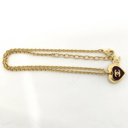 Chanel Necklace Heart CC Logo Plated Gold