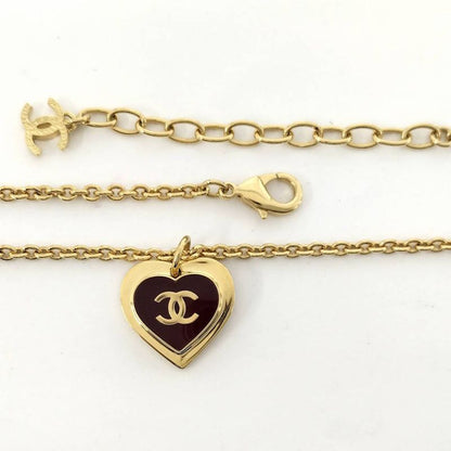 Chanel Necklace Heart CC Logo Plated Gold