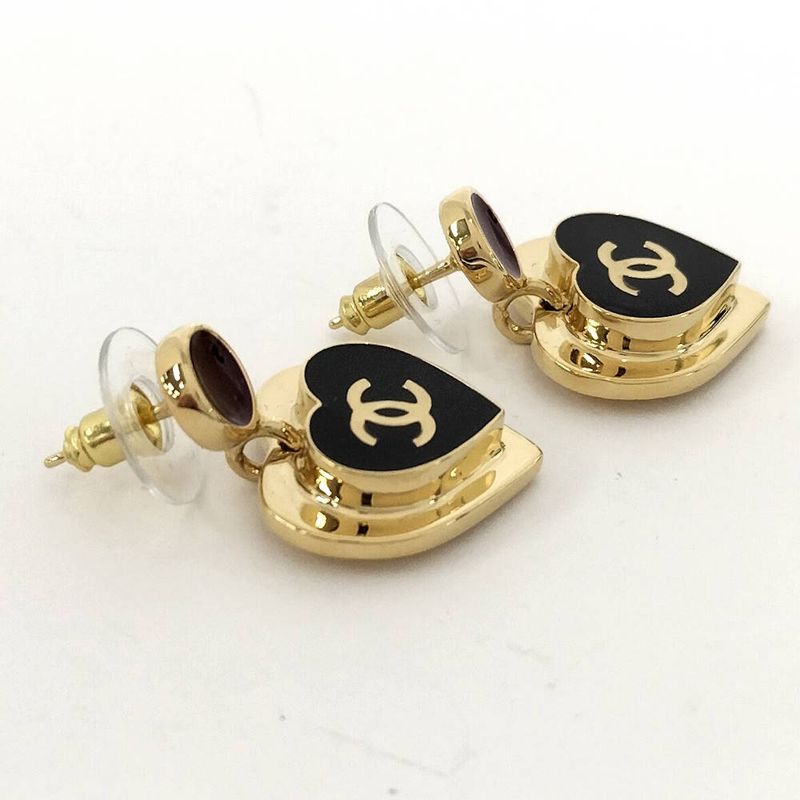 Chanel Earrings Heart CC Logo Plated Gold