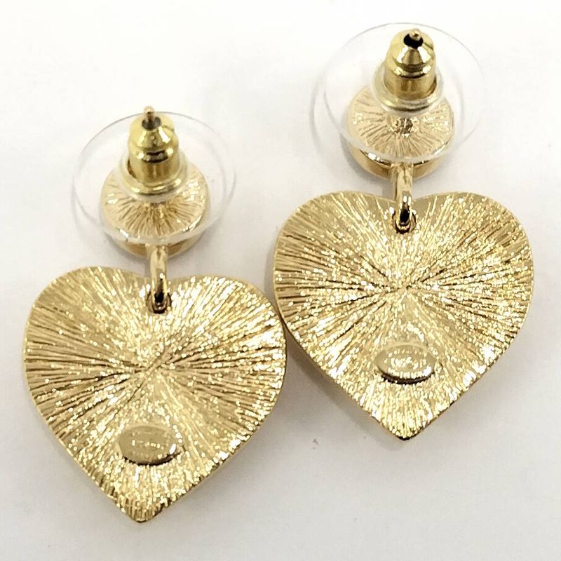 Chanel Earrings Heart CC Logo Plated Gold