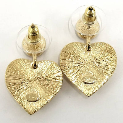 Chanel Earrings Heart CC Logo Plated Gold