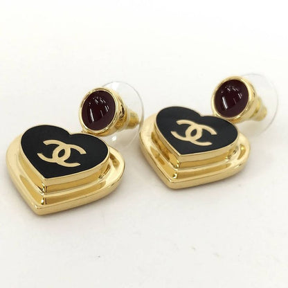 Chanel Earrings Heart CC Logo Plated Gold