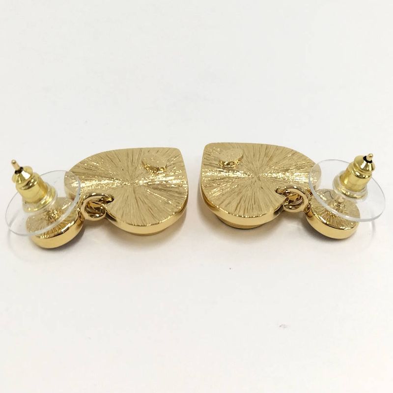 Chanel Earrings Heart CC Logo Plated Gold