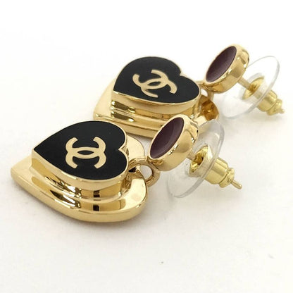 Chanel Earrings Heart CC Logo Plated Gold