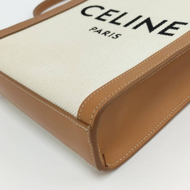 Celine Vertical Cover Mini 2-Way Shoulder Bag Canvas Leather Ivory