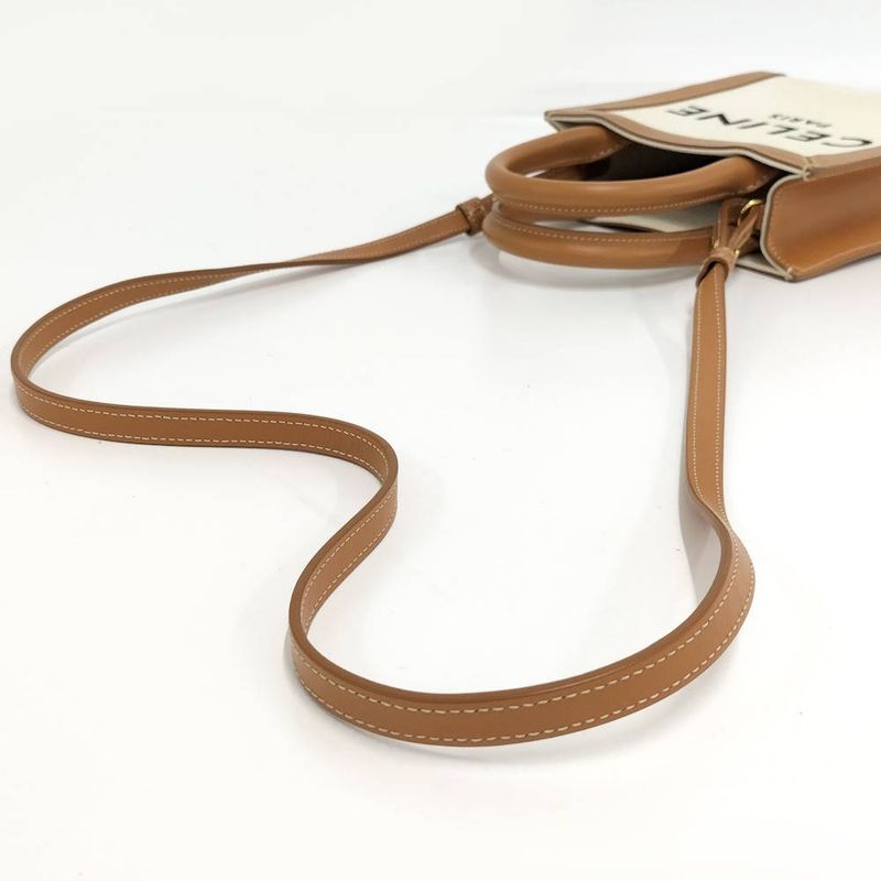 Celine Vertical Cover Mini 2-Way Shoulder Bag Canvas Leather Ivory