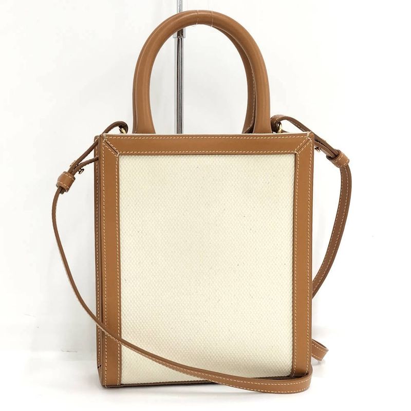 Celine Vertical Cover Mini 2-Way Shoulder Bag Canvas Leather Ivory