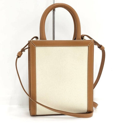 Celine Vertical Cover Mini 2-Way Shoulder Bag Canvas Leather Ivory