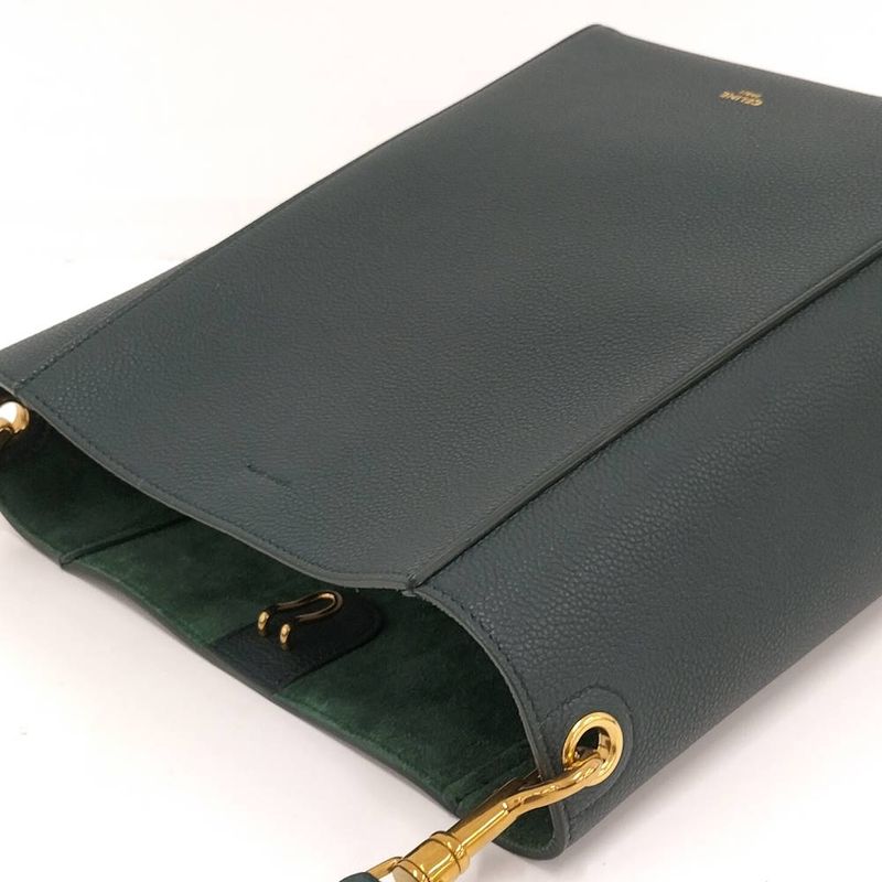 Celine Sangles Small Bucket Shoulder Bag Leather Green