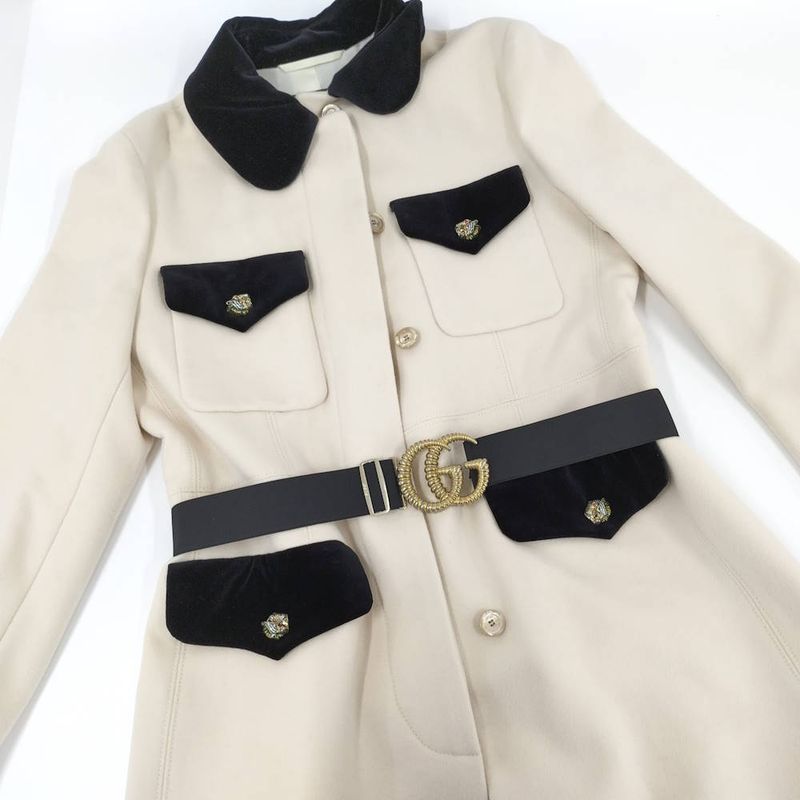Gucci Stand Collar Coat with Belt Ivory