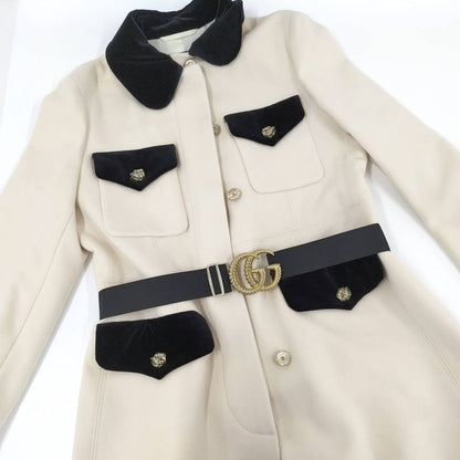 Gucci Stand Collar Coat with Belt Ivory
