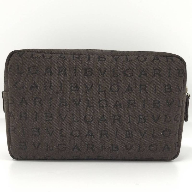 Bvlgari Logo Mania Cosmetic Pouch Nylon Canvas Brown