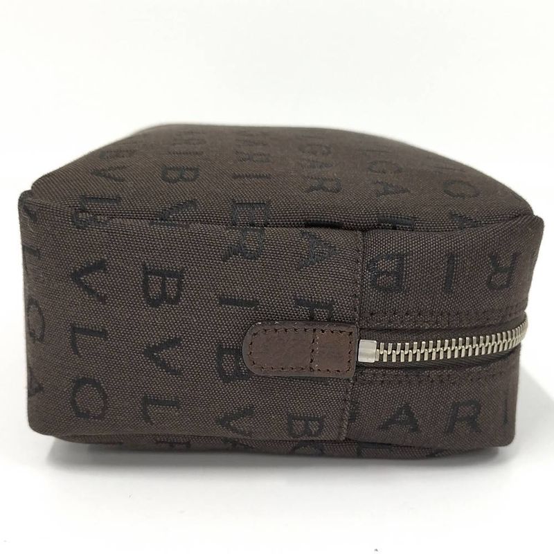 Bvlgari Logo Mania Cosmetic Pouch Nylon Canvas Brown