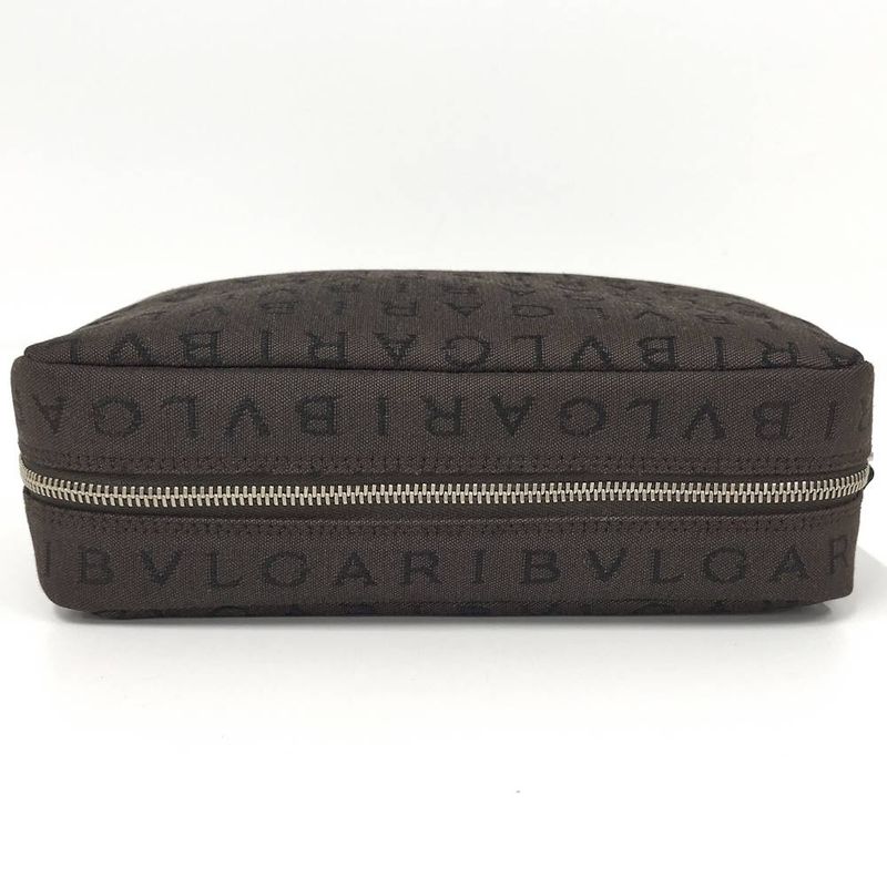 Bvlgari Logo Mania Cosmetic Pouch Nylon Canvas Brown