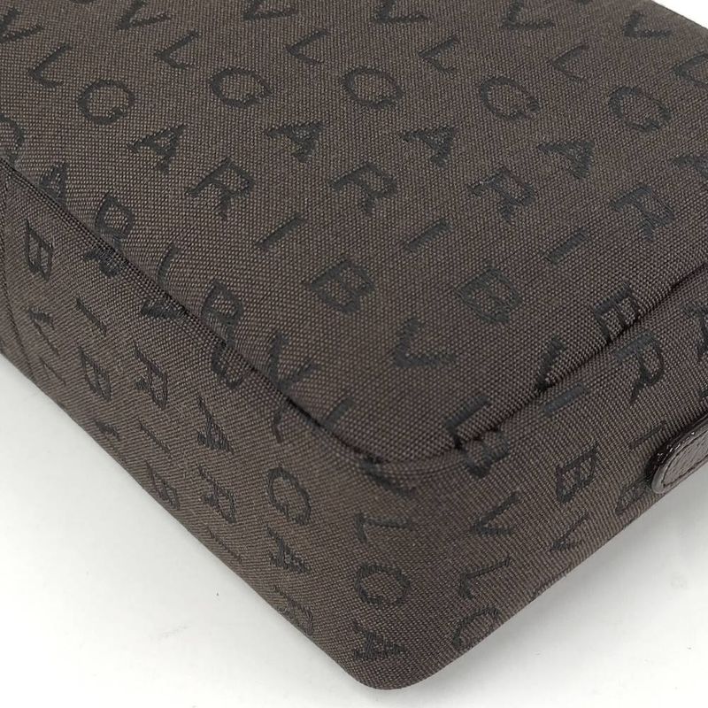 Bvlgari Logo Mania Cosmetic Pouch Nylon Canvas Brown