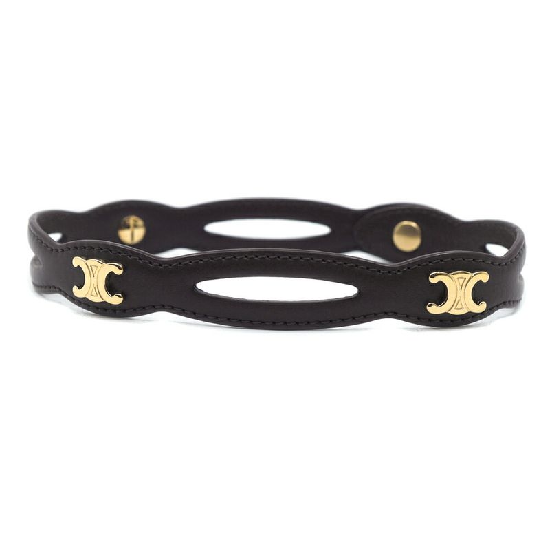 Celine Triomphe Choker Necklace Brown Gold C2