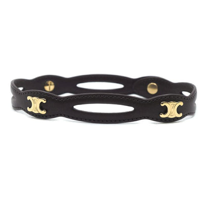 Celine Triomphe Choker Necklace Brown Gold C2