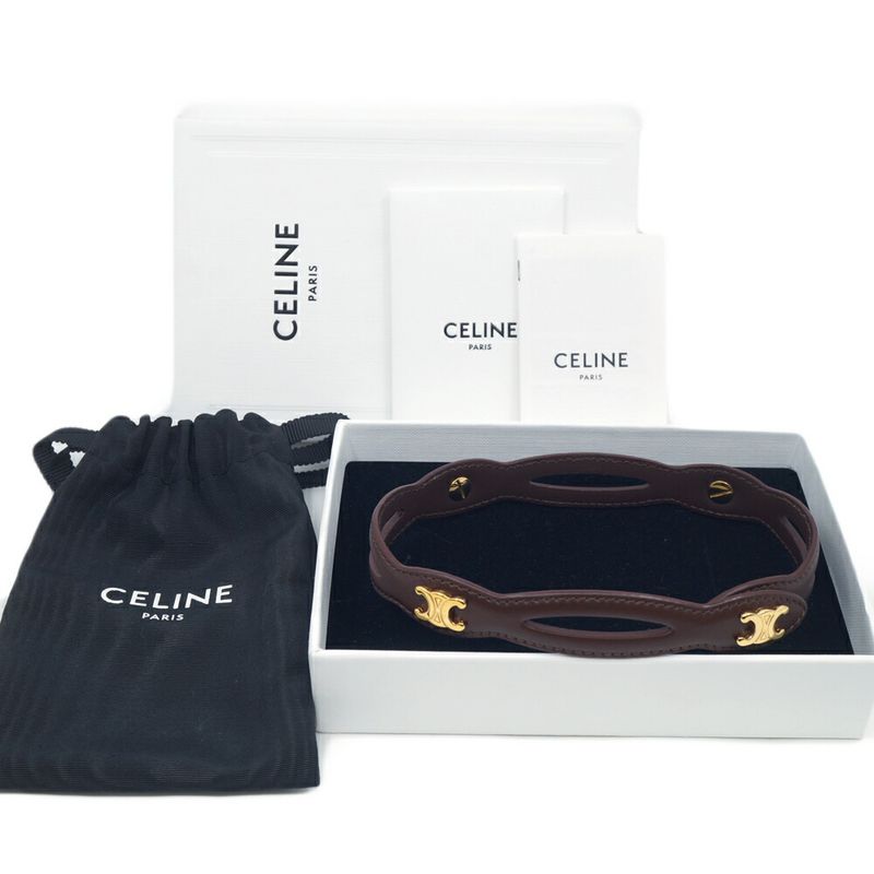 Celine Triomphe Choker Necklace Brown Gold C2