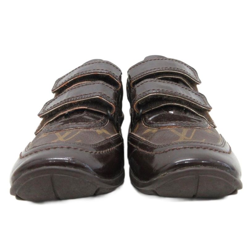 Louis Vuitton Monogram Sneakers Low Cut Velcro Logo Shoes 35.5 Brown