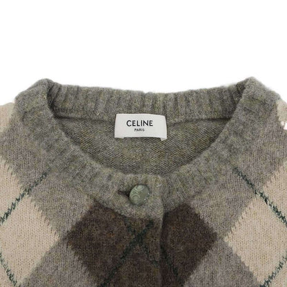 Celine Alpaca Cowl Argyle Car Digan Beige Shoulder Bag