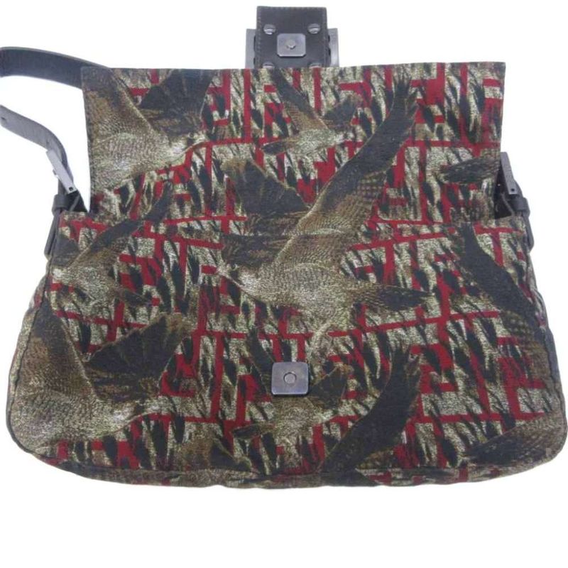Fendi Mamma Bucket Shoulder Bag Bird Print Zucca Pattern Logo Leather Hawk